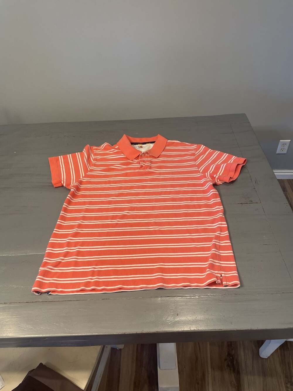 Club Room Men's Orange and White Striped Polo Shirt Size Large